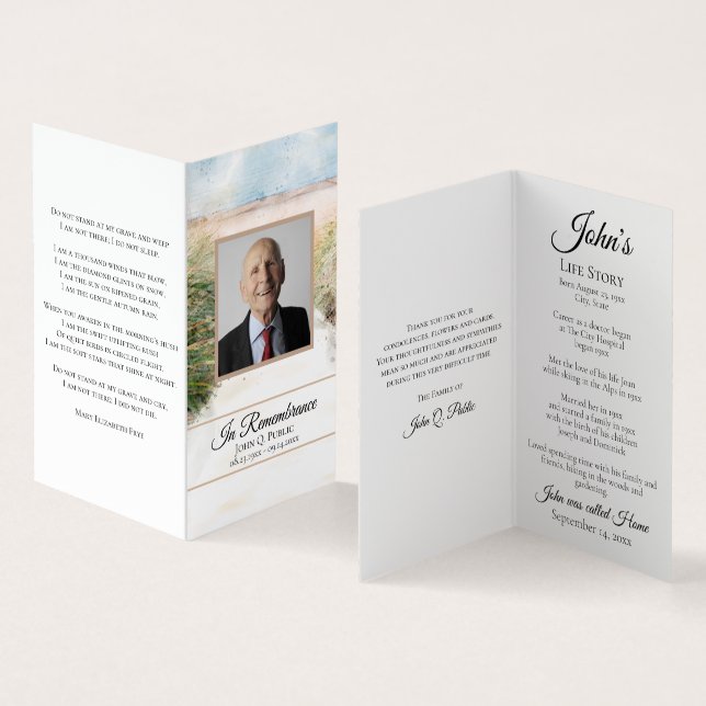 Natural Beach Coastal Funeral Memorial Prayer Business Card (Inside and Outside)