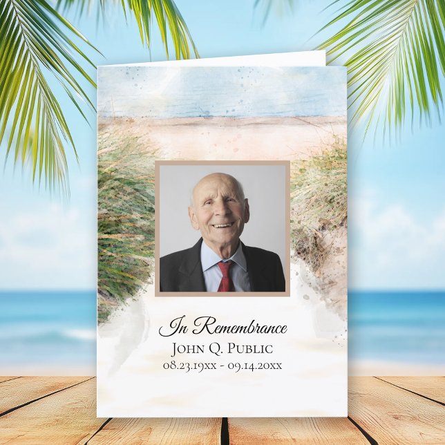 Natural Beach Watercolor Funeral Service Folded Programme (Creator Uploaded)