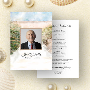 Natural Beach Watercolor Funeral Service Memorial Programme