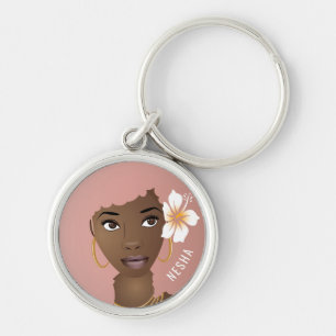 Natural Beauty, Pink Afro, Flower in Hair Key Ring