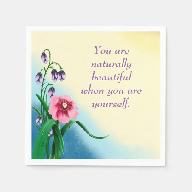 Natural Beauty Quote with Pink & Purple Flowers Napkin (Front)