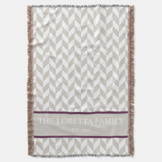 Natural + Beige + Berry Herringbone Cosy Home Throw Blanket