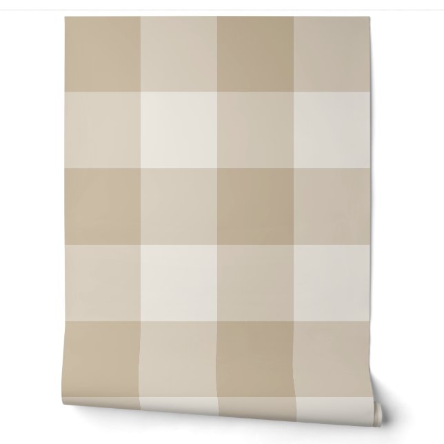 Natural Beige Jumbo Chequered Gingham Wallpaper (Unrolling)