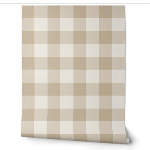 Natural Beige Large Buffalo Plaid Gingham Wallpaper