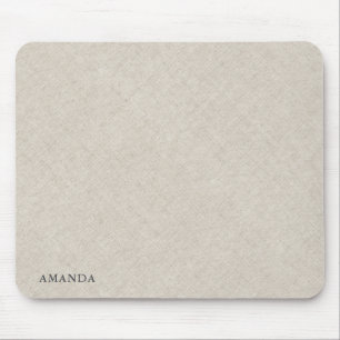 Natural Beige Linen Texture With Grey Typography Mouse Mat