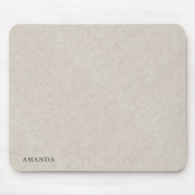 Natural Beige Linen Texture With Grey Typography Mouse Mat (Front)