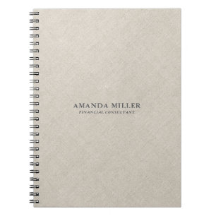 Natural Beige Linen Texture With Grey Typography Notebook