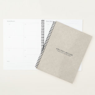 Natural Beige Linen Texture With Grey Typography Planner