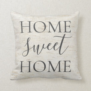 Natural Birch Home Sweet Home Rustic Grey Script Cushion