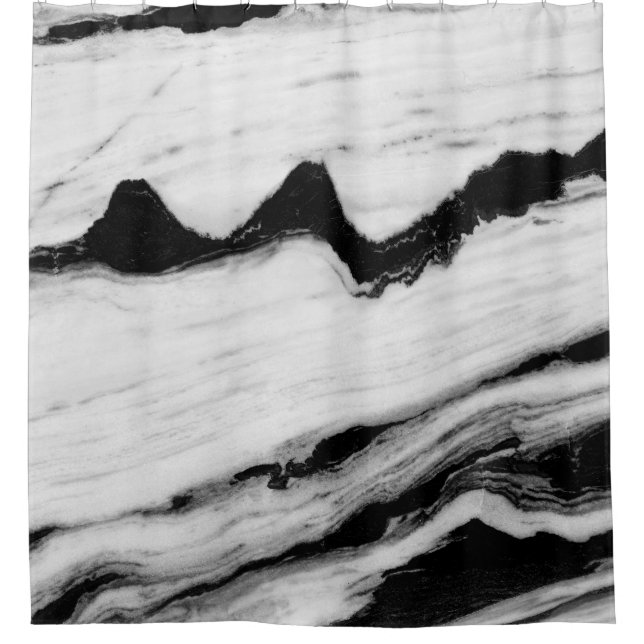 natural black and white marble texture, luxurious  shower curtain (Front)