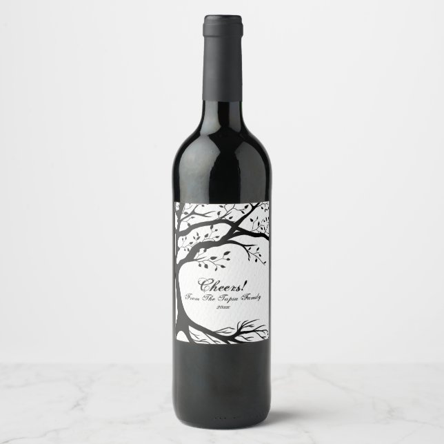 Natural, Black and White Tree Wine Label (Front)