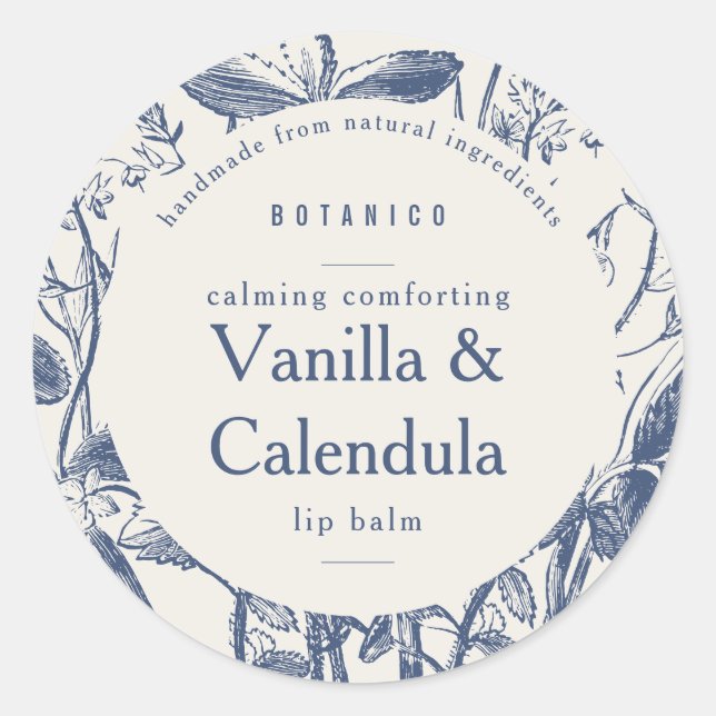 Natural Blue Botanical Small Product Packaging Classic Round Sticker (Front)