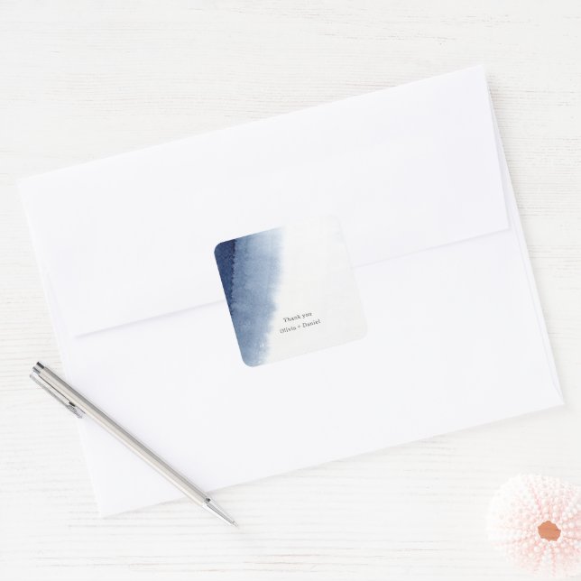 Natural Blue on White Wedding  Square Sticker (Envelope)