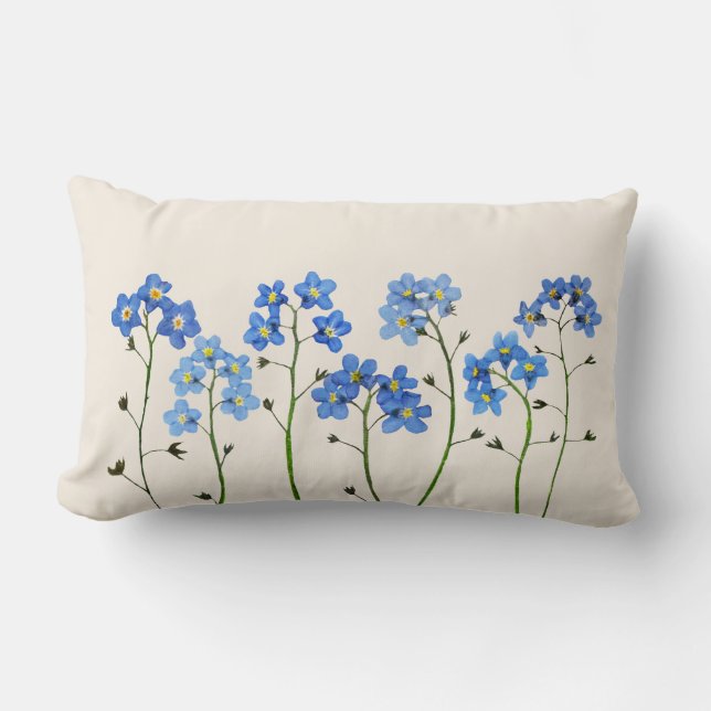 Natural Blue Pressed forget-me-not Flowers Cushion (Front)