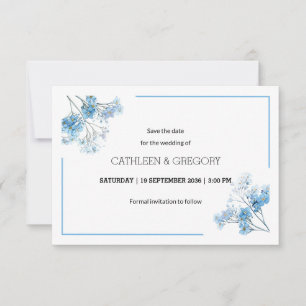 Natural Blue Watercolor Forget-Me-Not Wedding Save The Date