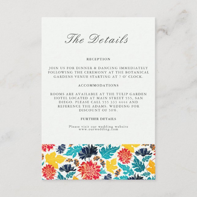 Natural Blue Yellow Watercolor Sunflowers Wedding Enclosure Card (Front)