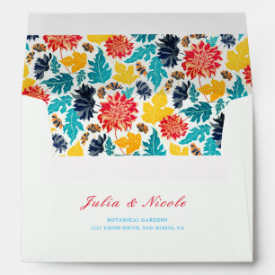 Natural Blue Yellow Watercolor Sunflowers Wedding Envelope