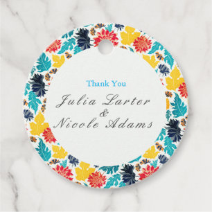 Natural Blue Yellow Watercolor Sunflowers Wedding Favour Tags