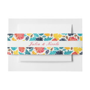 Natural Blue Yellow Watercolor Sunflowers Wedding Invitation Belly Band