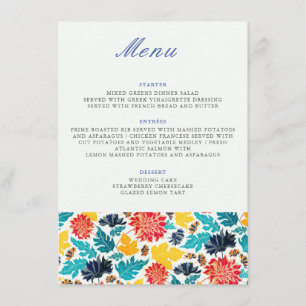 Natural Blue Yellow Watercolor Sunflowers Wedding Menu