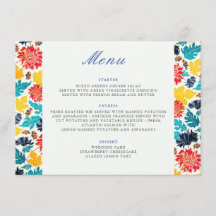 Natural Blue Yellow Watercolor Sunflowers Wedding Menu