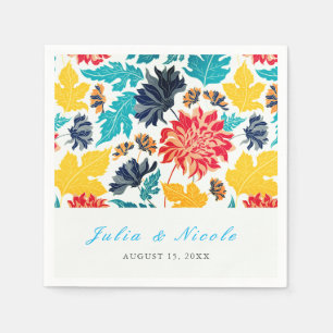 Natural Blue Yellow Watercolor Sunflowers Wedding Napkin