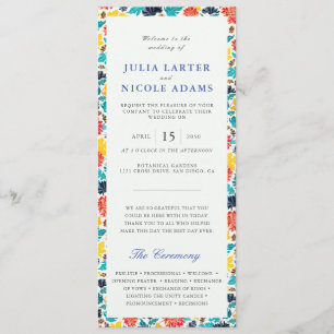 Natural Blue Yellow Watercolor Sunflowers Wedding Programme