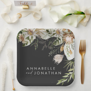 Natural bohemian botanical modern elegant foliage  paper plate