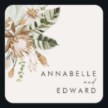 Natural bohemian botanical modern elegant foliage  square sticker<br><div class="desc">Natural bohemian botanical modern elegant foliage stylish black and white wedding invitation card. Beautiful handprinted dried botanical floral watercolors and script text. Modern on trend design.</div>
