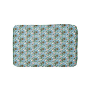 Natural Bohemian Pink Blue Flowers Green Leaves Bath Mat