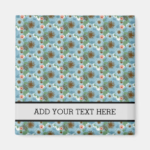 Natural Bohemian Pink Blue Flowers Green Leaves Magnet