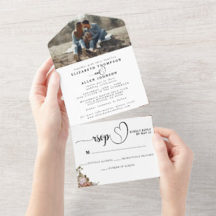 Natural Boho Cottagecore Floral Wedding Photo RSVP All In One Invitation