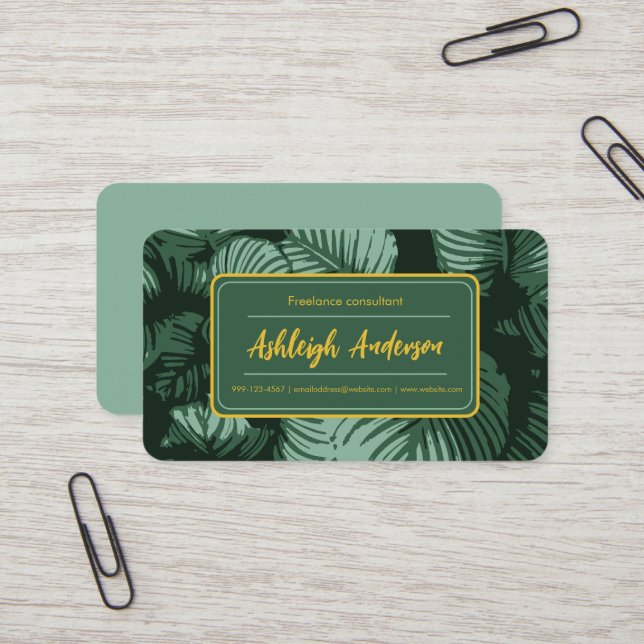 Natural Boho Sage Green Leaves Pattern Business Card (Front/Back In Situ)