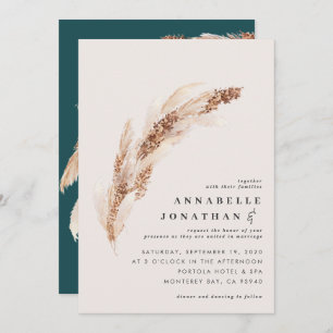 Natural boho teal pampas grass elegant wedding