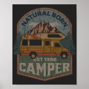 Natural Born Camper vintage retro distressed T-Shi Poster