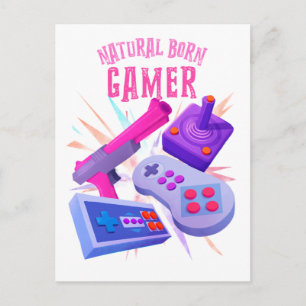 Natural Born Gamer 80s Retro Gaming Console Postcard
