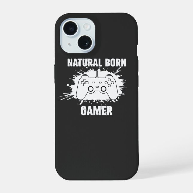 ​Natural Born Gamer - Splatter Style Gaming T-Shir iPhone 15 Case (Back)