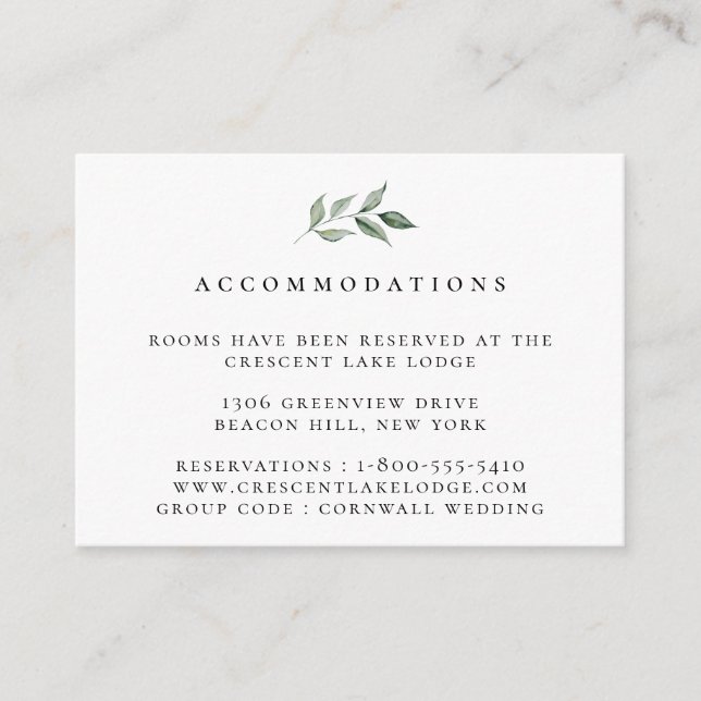 Natural Botanic Branch Wedding Accommodations Enclosure Card (Front)