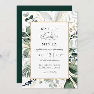 Natural Botanic Foliage Frame Emerald Wedding Invitation