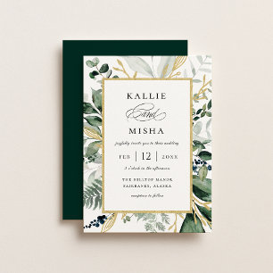 Natural Botanic Foliage Frame Emerald Wedding Invitation