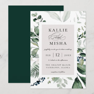 Natural Botanic Foliage Frame Emerald Wedding Invitation