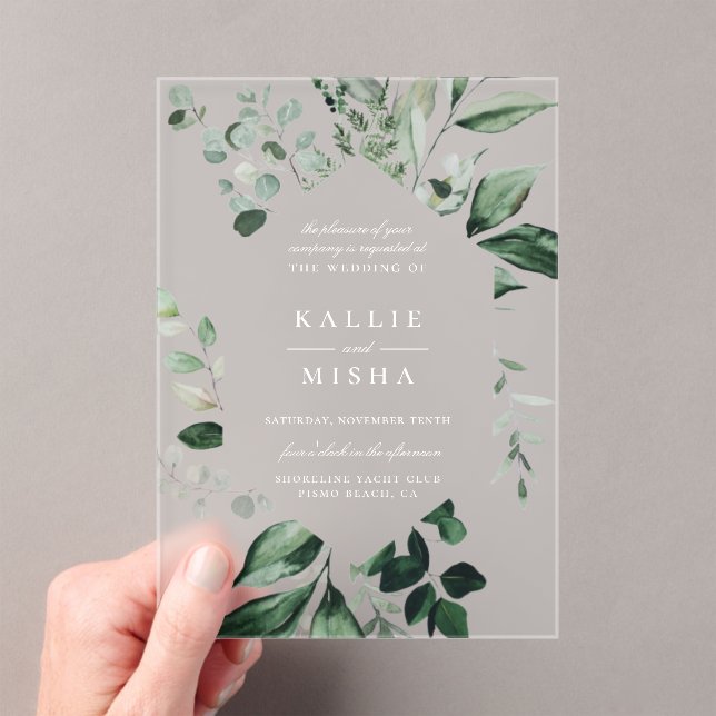 Natural Botanic Geometric Frame Wedding Acrylic Invitations (Insitu (Handheld))