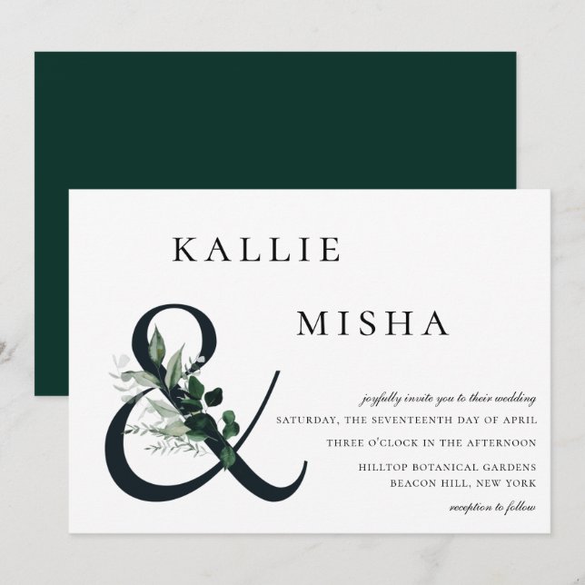Natural Botanic Greenery Ampersand Wedding Invitation (Front/Back)