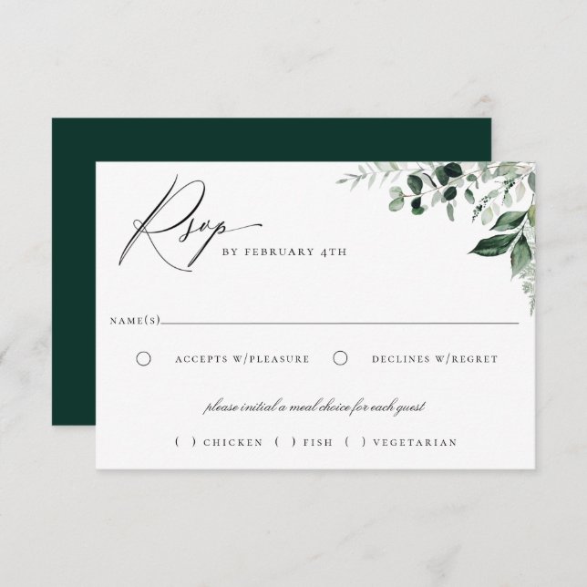Natural Botanic Greenery Meal Choice RSVP Card (Front/Back)