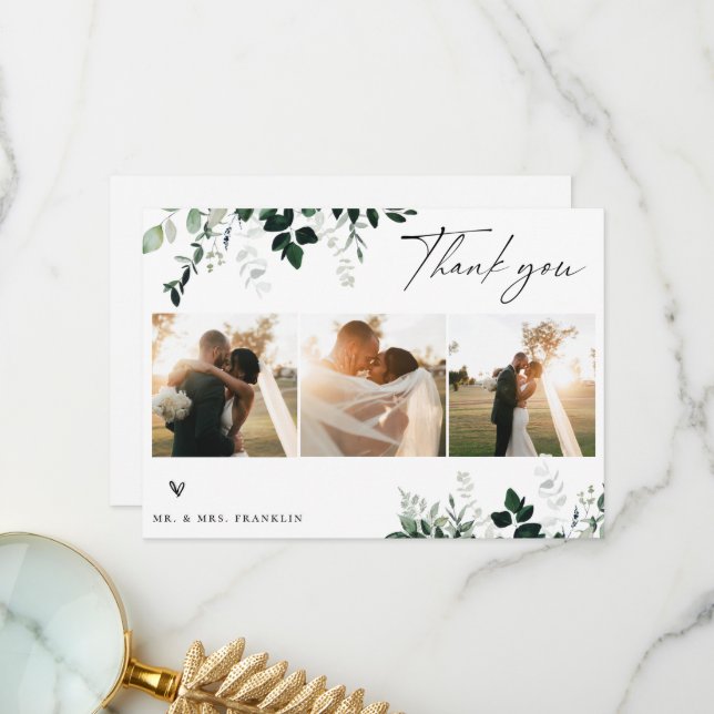 Natural Botanic Greenery Wedding Photo Thank You (Front/Back In Situ)