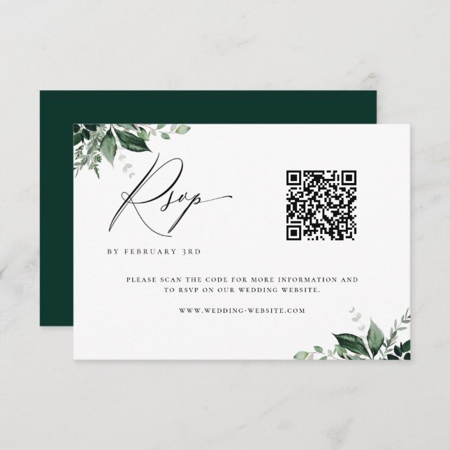 Natural Botanic Minimalist Wedding QR Code RSVP Card (Front/Back)