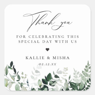 Natural Botanic Wedding Thank You Square Sticker