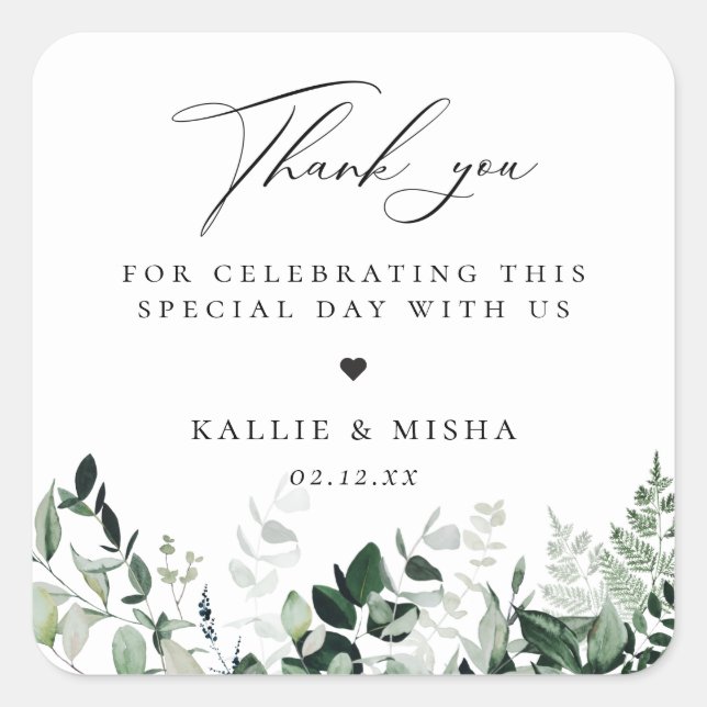 Natural Botanic Wedding Thank You Square Sticker (Front)