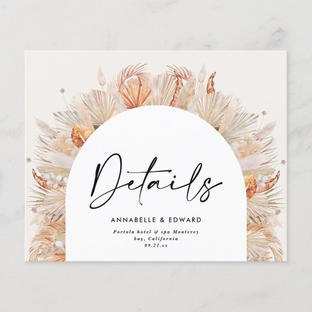 Natural botanical elegant pampas wedding details (Front)