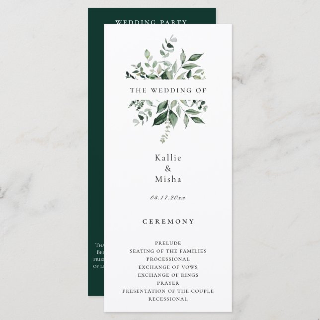 Natural Botanical Greenery Wedding Program Programme (Front/Back)
